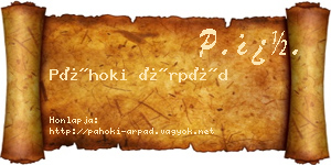 Páhoki Árpád névjegykártya